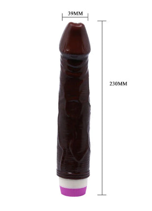 Brauner glänzender plastikdildo mit strukturierten rillen und weißer basis mit lila ring 23 cm von baile