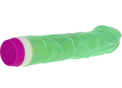 Grüner silikonvibrator wellen des vergnügens mit strukturierter wellenoberfläche und pinker kappe 23 cm