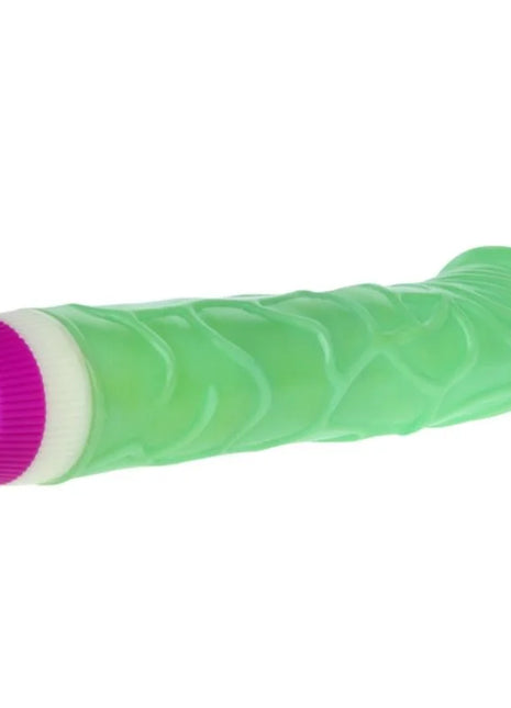 Grüner silikonvibrator wellen des vergnügens mit strukturierter wellenoberfläche und pinker kappe 23 cm
