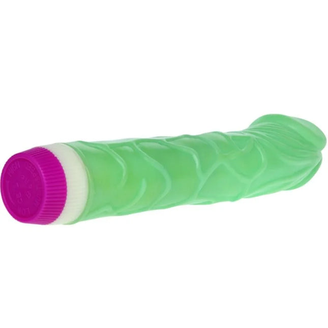 Grüner silikonvibrator wellen des vergnügens mit strukturierter wellenoberfläche und pinker kappe 23 cm