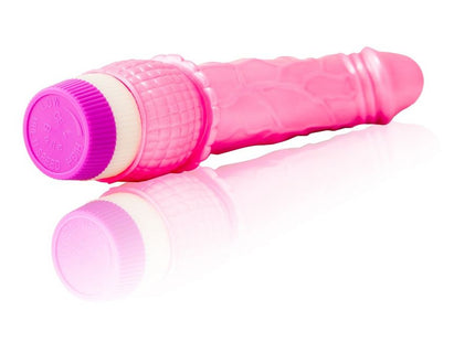Rosa silikon vibrator 23 cm mit strukturierter griffzone und lila kappe von baile wellen des vergnügens