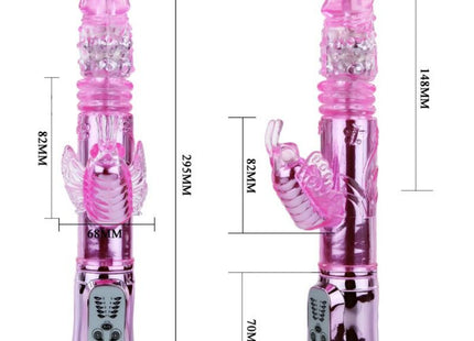 Pink transluzenter kaninchenförmiger vibrator aus kunststoff mit metallisch silberner basis und rotationsfunktion von BAILE