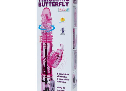 Baile wiederaufladbarer pinker transparenter vibrator mit silikon schmetterlingsstimulator und metallbasis in weißer verpackung