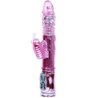 Pink transparenter silikon rabbit vibrator mit rotationsfunktion schmetterlingsdesign und silberner steuerung panel