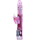 Pink transparenter silikon rabbit vibrator mit rotationsfunktion schmetterlingsdesign und silberner steuerung panel