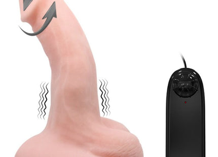 Pink silikon realistischer männlicher masturbator mit schwarzer fernbedienung und dildovibrations- und rotationsfunktion