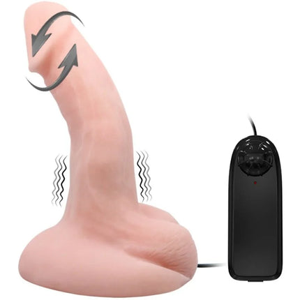 Pink silikon realistischer männlicher masturbator mit schwarzer fernbedienung und dildovibrations- und rotationsfunktion