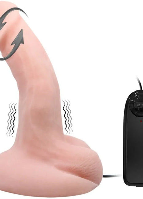 Pink silikon realistischer männlicher masturbator mit schwarzer fernbedienung und dildovibrations- und rotationsfunktion