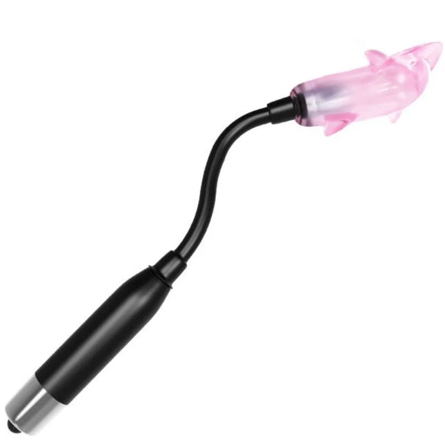 Baile zauberer zauberstabstimulator mit vibration pink durchscheinende delfinförmige led lampe mit schwarzem flexiblem hals und griff