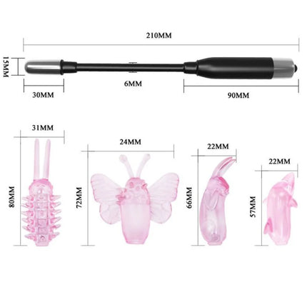 Pink transluzente silikon-tierförmige vibratoren mit schwarzem griff und metallenden baile zauberer zauberstabstimulator mit vibration
