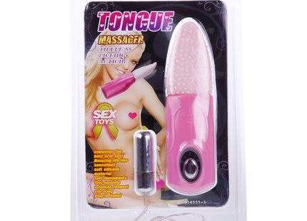 Pink silikon zungenmassager mit strukturierter punktierter kopf und schwarzem knopf am griff baile zungenmassager 3v