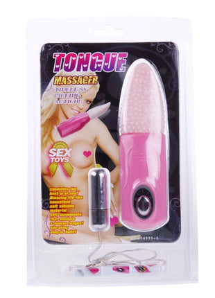Pink silikon zungenmassager mit strukturierter punktierter kopf und schwarzem knopf am griff baile zungenmassager 3v