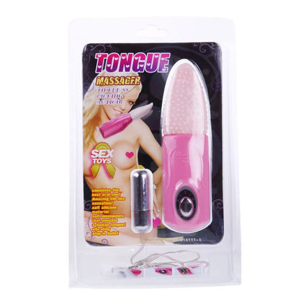 Pink silikon zungenmassager mit strukturierter punktierter kopf und schwarzem knopf am griff baile zungenmassager 3v