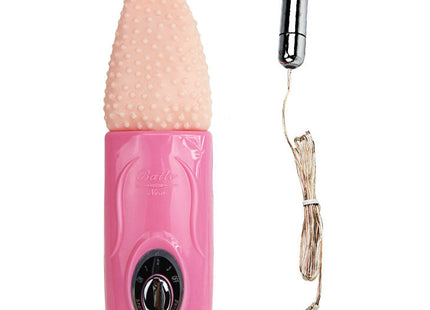 Baile zungenmassager 3v rosa silikonvibrator mit strukturierter pfirsichfarbener spitze und silbernem batteriefach