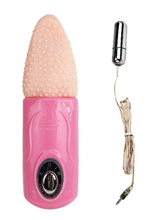 Baile zungenmassager 3v rosa silikonvibrator mit strukturierter pfirsichfarbener spitze und silbernem batteriefach