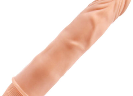 Peachfarbener realistischer silikon vibrator von baile mit 21 cm länge, strukturierten rillen und geripptem fuß