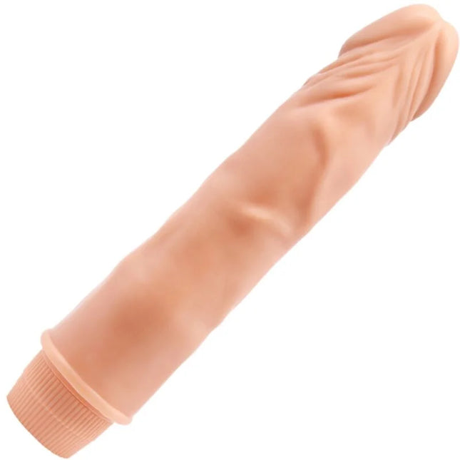 Peachfarbener realistischer silikon vibrator von baile mit 21 cm länge, strukturierten rillen und geripptem fuß