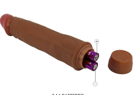 Baile zwerg realistischer vibrator 21 cm mulatte in braun mit silikonoberfläche und sichtbar geöffnetem batteriefach
