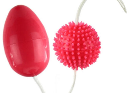 Vibrierendes eiförmiges toy baile zwillinge kombinierte analbälle mit rotem glänzendem gehäuse und rosa stacheliger kugel