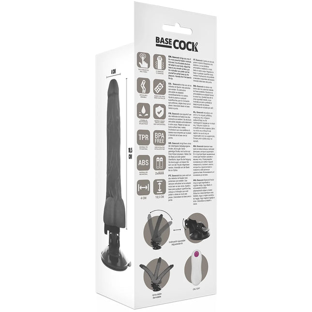 BASECOCK - ARTIKULIERBARER VIBRATOR NATÜRLICH FERNBEDIENUNG 18.5 CM -O- 4 CM - NEGRO