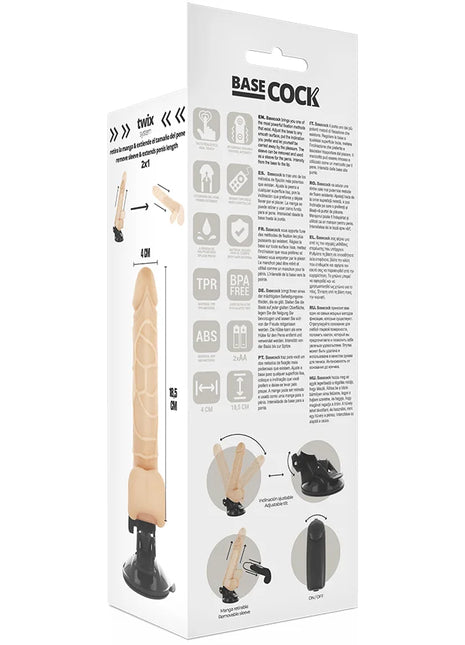 BASECOCK - REALISTISCHER NATÜRLICHER MIT FERNBEDIENUNG VIBRATOR 18.5 CM -O- 4CM - NATURAL