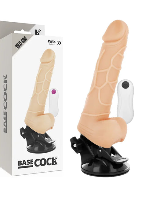 BASECOCK - REALISTISCHER VIBRATOR MIT FERNBEDIENUNG NATÜRLICH MIT HODEN 19.5 CM -O- 4 CM - NATURAL