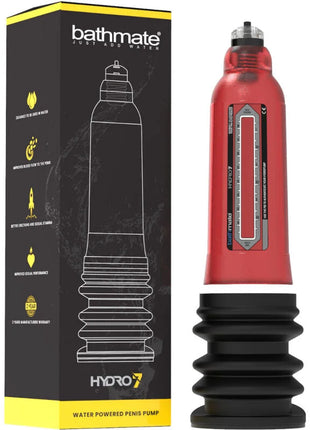 Red bathmate hydro 7 hercules rot wasserbetriebene penis pumpe mit schwarzer gerippter basis und transparentem druckmesser