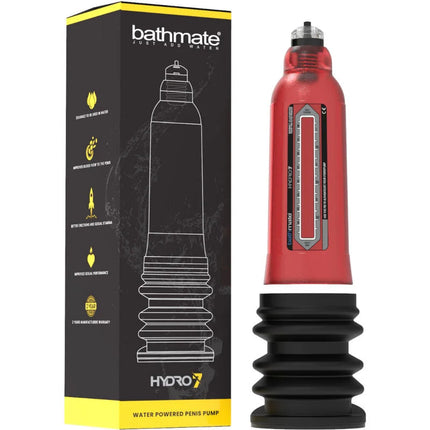 Red bathmate hydro 7 hercules rot wasserbetriebene penis pumpe mit schwarzer gerippter basis und transparentem druckmesser