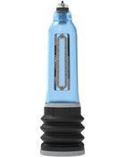 Blaue transparente plastik hydraulikpumpe mit schwarzer gummibasis und silberner metallkappe für penis-erhöhung