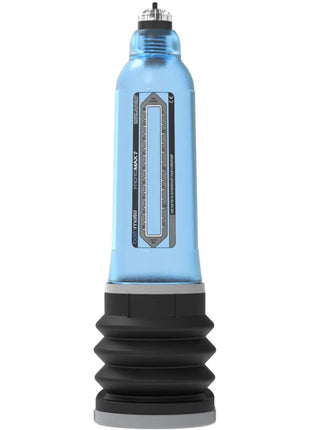 Blaue transparente plastik hydraulikpumpe mit schwarzer gummibasis und silberner metallkappe für penis-erhöhung
