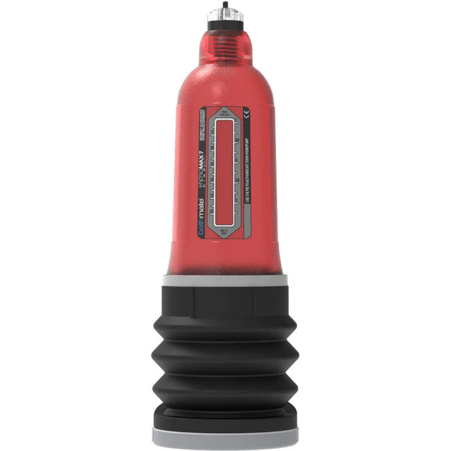 Roter und schwarzer wasserhochdruckpumpe bathmate hydromax 7 wide boy x30 rot mit transparentem manometer und schriftzug we-vibe max7