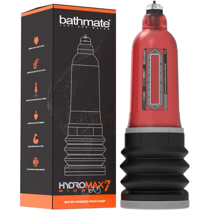 Rote und schwarze bathmate hydromax 7 wide boy x30 rot wasserbetriebene penispumpe mit transparentem oberteil und messskala