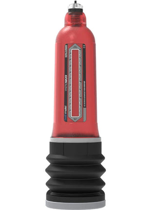 Roter und schwarzer hydraulische penis-pumpe hydromaxx mit transparentem manometer von masturbation brand