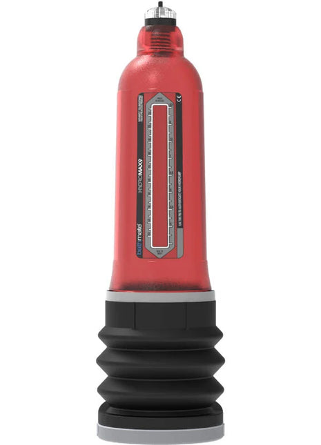 Roter und schwarzer hydraulische penis-pumpe hydromaxx mit transparentem manometer von masturbation brand