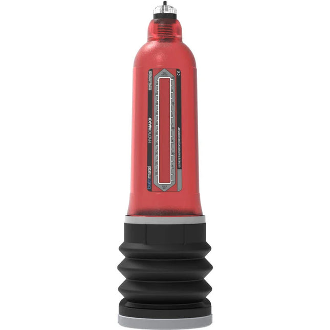 Roter und schwarzer hydraulische penis-pumpe hydromaxx mit transparentem manometer von masturbation brand