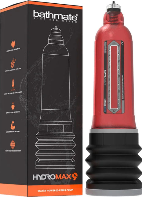 Bathmate hydromax 9 rote wasserbetriebene penis-erhöhungspumpe mit transparentem messgerät aus kunststoff
