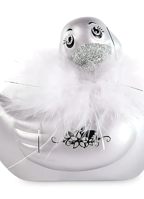 Silver glitter bad mit weißen federn und schwarzen dekorativen wirbeln big tease toys i rub my my duckie 2.0 paris silber