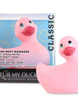 Pink rubber duck shaped vibrating body massager from big tease toys ich rubbe mein duckie classic pink