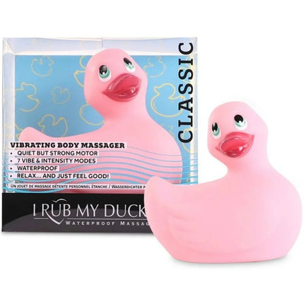 Pink rubber duck shaped vibrating body massager from big tease toys ich rubbe mein duckie classic pink