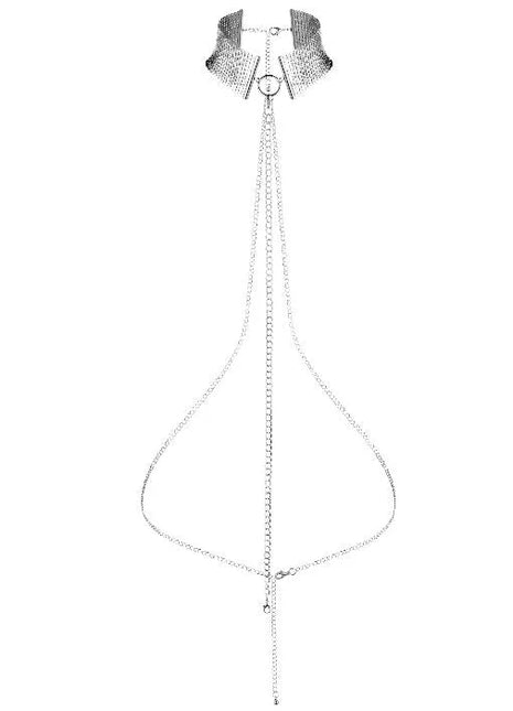 Silbermetallische halskette bijoux desir métallique mit texturiertem, kantigem design und hängenden ketten