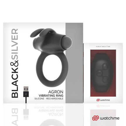 BLACK&SILVER - AGRON COCKRING-UHR MIT FERNBEDIENUNG - Penisring mit Vibration