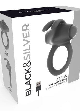 Schwarzer und silberner agron ring 2.0 vibrierender silikonring mit ergonomischem design und abgerundeten hervorhebungen