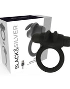 Schwarzer silikon vibrierender ring mit strukturierter oberfläche und power-button agron ring 2.o von black&silver