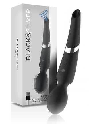 Schwarzer und silberner beck silikon-massager und sauggerät mit ergonomischem design aus silikon