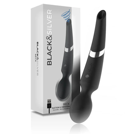 Schwarzer und silberner beck silikon-massager und sauggerät mit ergonomischem design aus silikon