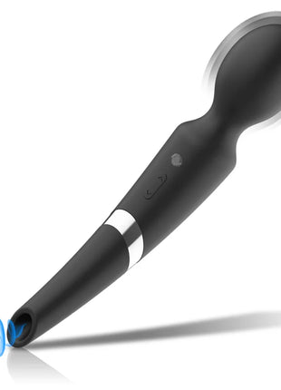 Schwarzer silikonmassager mit silbernem akzentband und bedientasten im design von black&silver beck