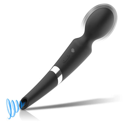 Schwarzer silikonmassager mit silbernem akzentband und bedientasten im design von black&silver beck