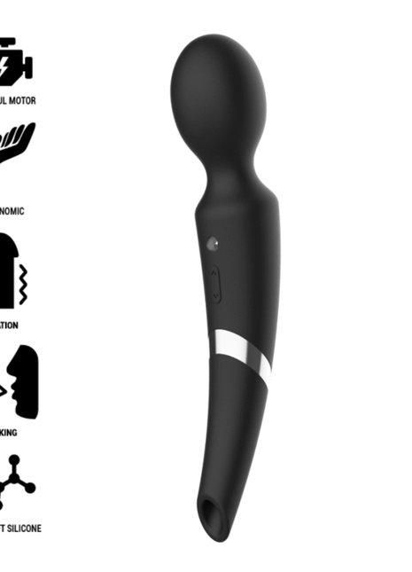 Schwarzer silikon-massager mit silbernem akzentband und ergonomischem design aus der black&silver beck serie