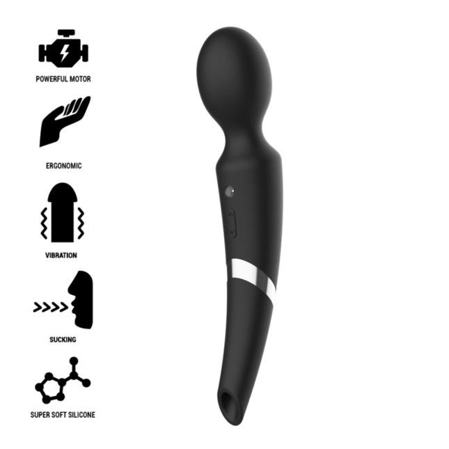 Schwarzer silikon-massager mit silbernem akzentband und ergonomischem design aus der black&silver beck serie