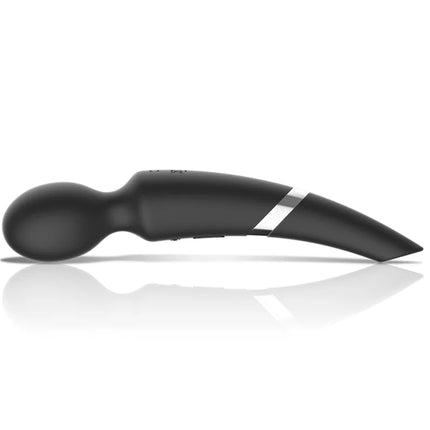 Black silikon-massager und saugschwarz mit ergonomischem design und silbernem akzentstreifen am griff